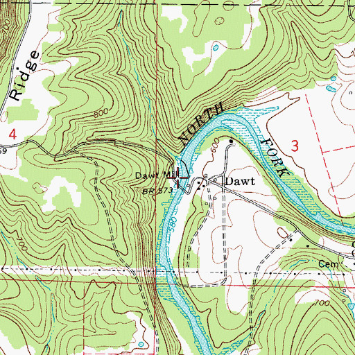 Topographic Map of Dawt Mill Pond, MO