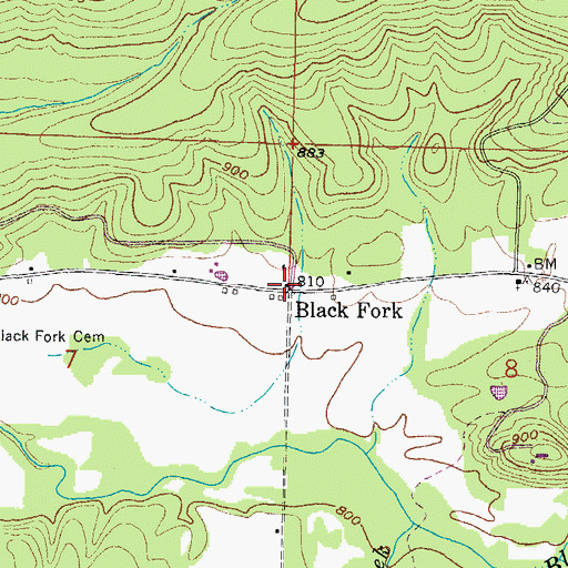 Topographic Map of Black Fork, AR