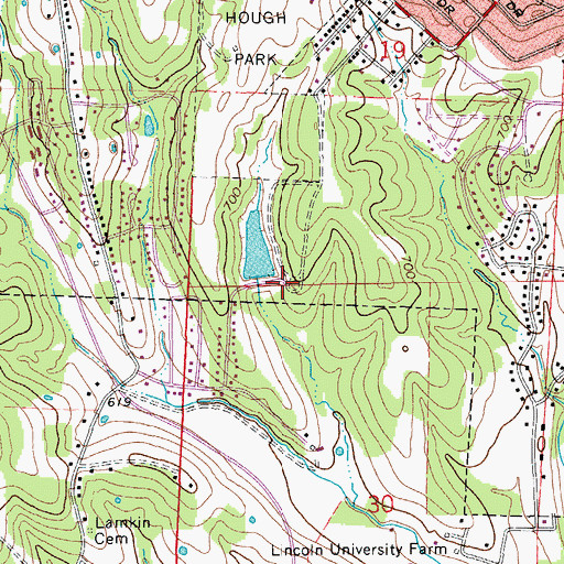 Topographic Map of Hough Park Dam, MO