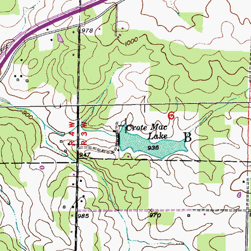 Topographic Map of Kemp Lake Dam, MO