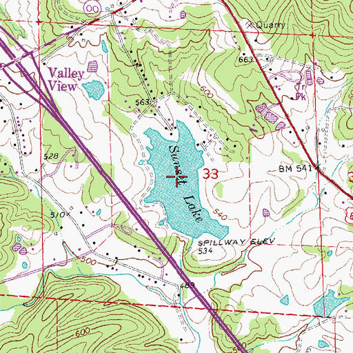 Topographic Map of Sunset Lake, MO