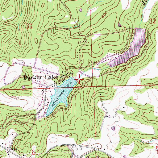 Topographic Map of Parker Lake Number 1 Dam, MO