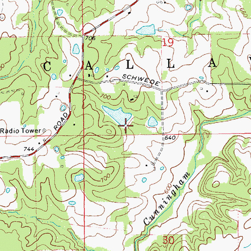 Topographic Map of Fette Lake Dam, MO
