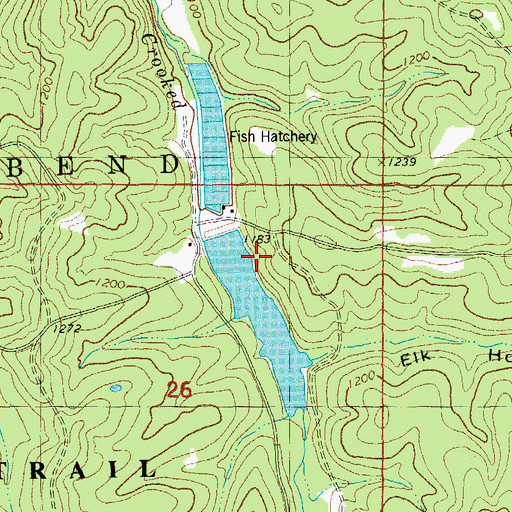 Topographic Map of Indian Trail Fish Hatchery Lake Dam, MO
