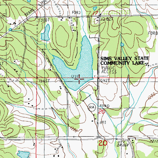 Topographic Map of Sims Valley Community Lake Dam, MO