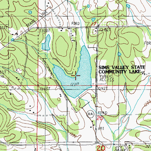 Topographic Map of Sims Valley State Community Lake, MO