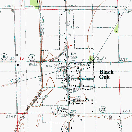 Topographic Map of Black Oak, AR