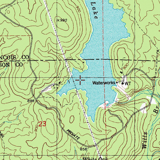 Topographic Map of Eugene D Nims Lake, MO