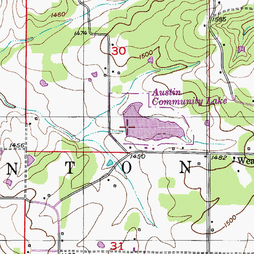 Topographic Map of Austin Community Lake Dam, MO