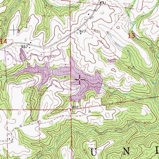 Topographic Map of Erb Lake, MO