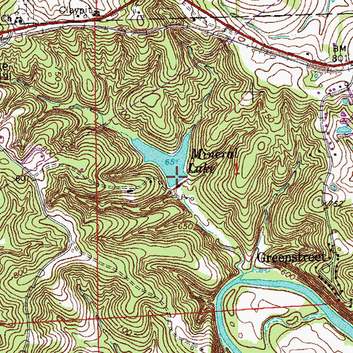Topographic Map of Mineral Lake Dam, MO
