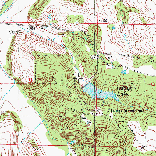 Topographic Map of Camp Arrowhead Dam, MO
