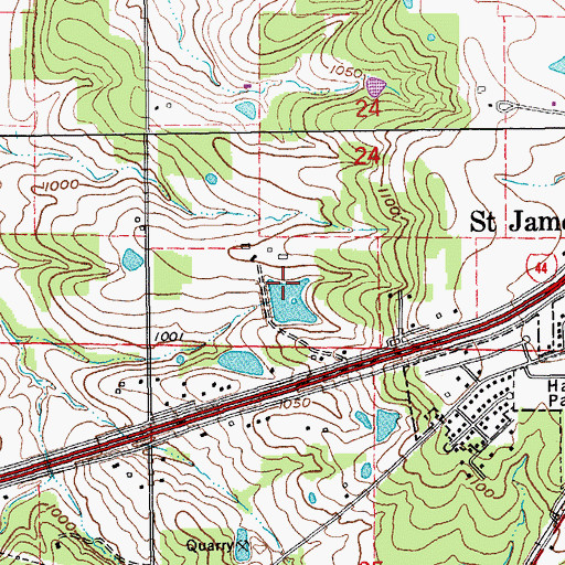 Topographic Map of Wheelgate Lake Dam, MO