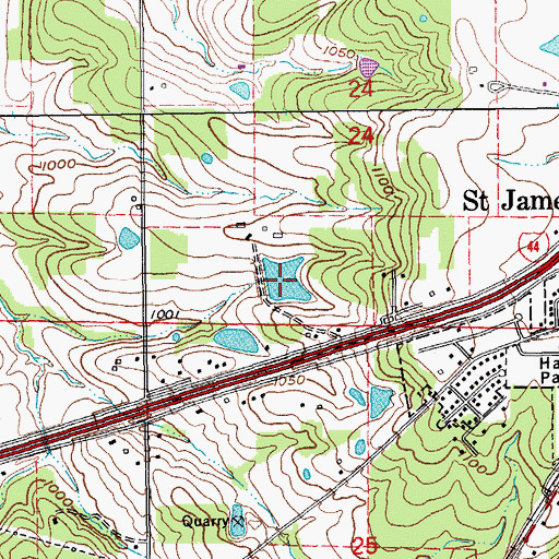 Topographic Map of Wheelgate Lake, MO