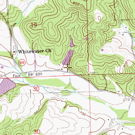 Topographic Map of Whitewood Lake Dam, MO