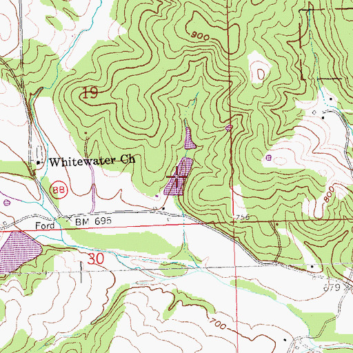 Topographic Map of Whitewood Lake, MO