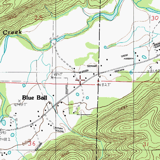 Topographic Map of Blue Ball, AR