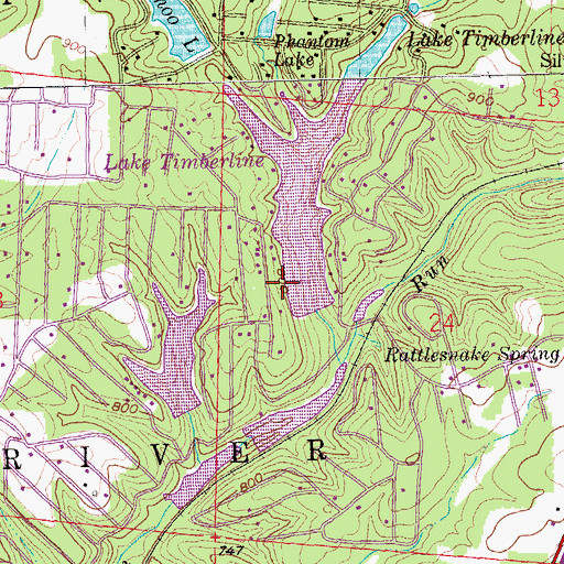 Topographic Map of Lake Timberline Dam, MO