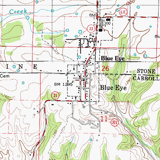 Topographic Map of Blue Eye, AR