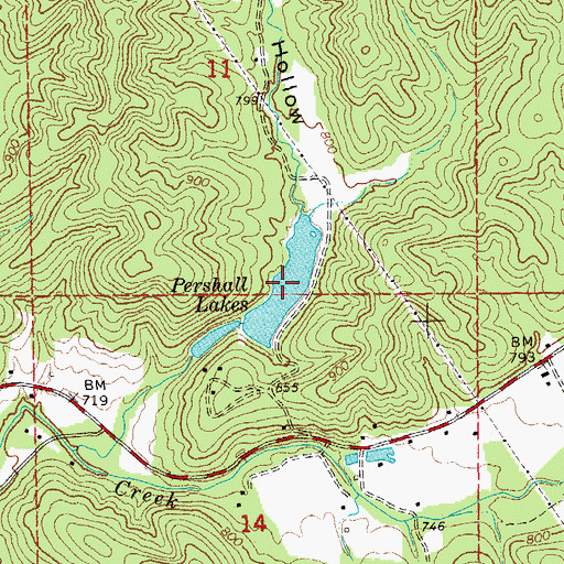 Topographic Map of Pershall Lake Upper, MO
