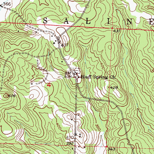 Topographic Map of Bluff Spring Church, AR