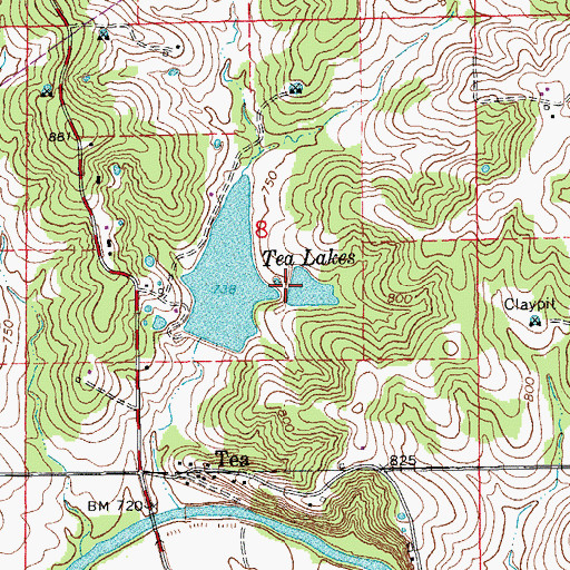 Topographic Map of Tea Lake Dam Number 2, MO