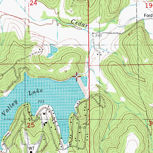 Topographic Map of Peaceful Valley Lake Dam, MO