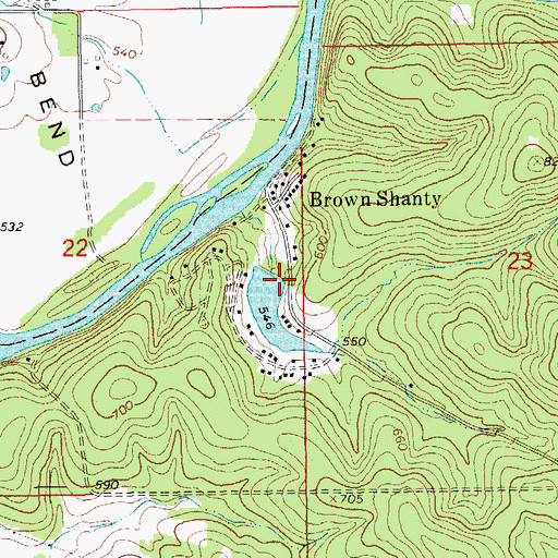 Topographic Map of Brown Shanty Lake Dam, MO