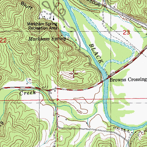 Topographic Map of Markham Springs Reservoir, MO