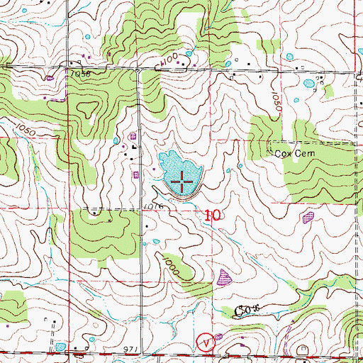 Topographic Map of Amos Lake Dam, MO