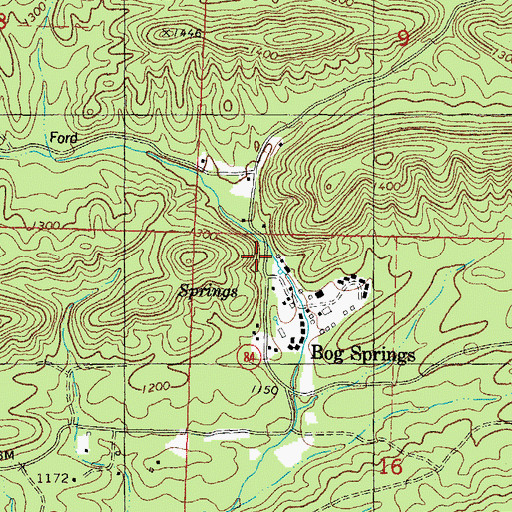 Topographic Map of Bog Springs, AR