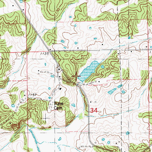 Topographic Map of Street Lake Dam, MO