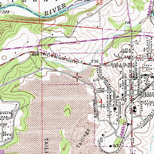 Topographic Map of Leadwood Tailings Pond, MO