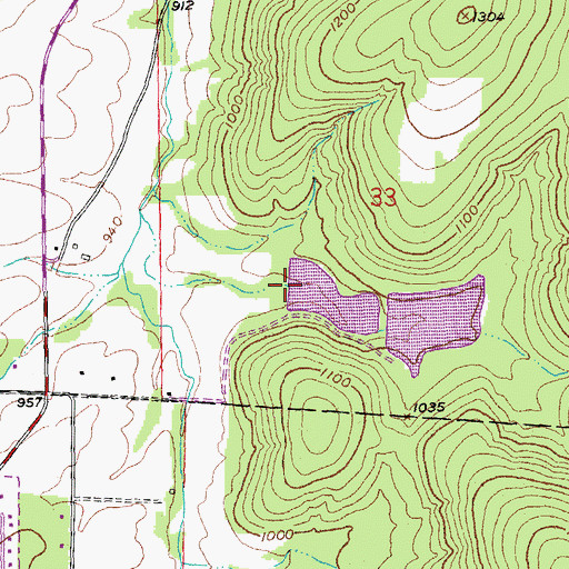 Topographic Map of Vineyards Twin Lakes Lower Dam, MO