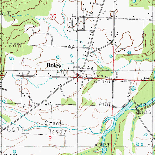 Topographic Map of Boles, AR