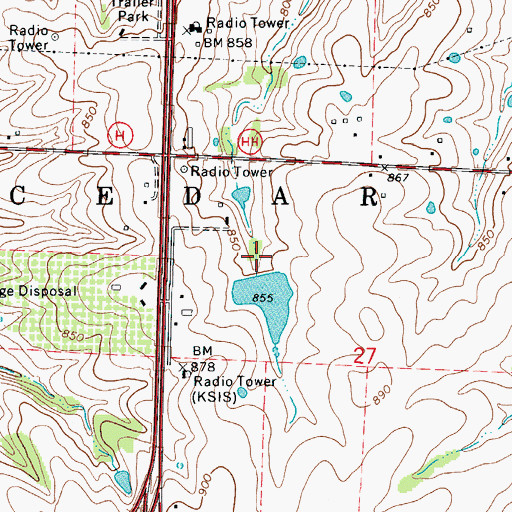 Topographic Map of Rader Lake Dam, MO