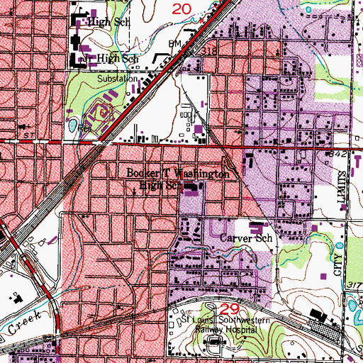 Topographic Map of Booker T Washington High School, AR