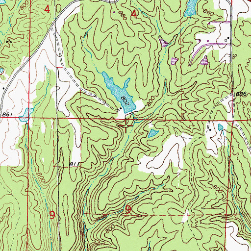 Topographic Map of Kelly Lake Dam, MO