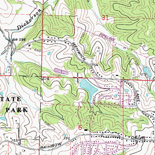 Topographic Map of Woodward Lake Dam, MO
