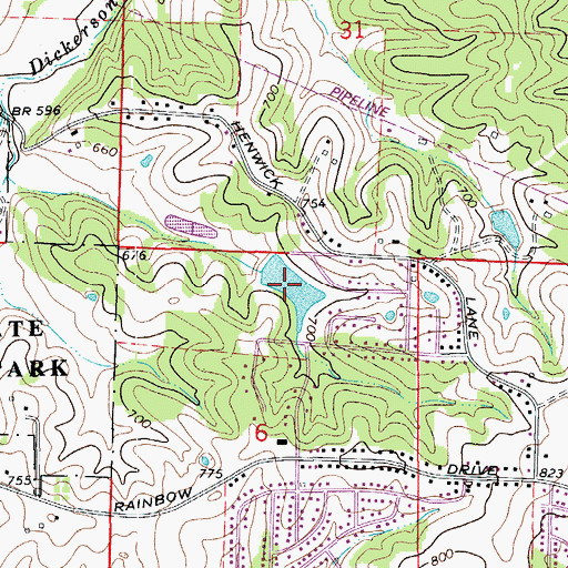 Topographic Map of Woodward Lake, MO