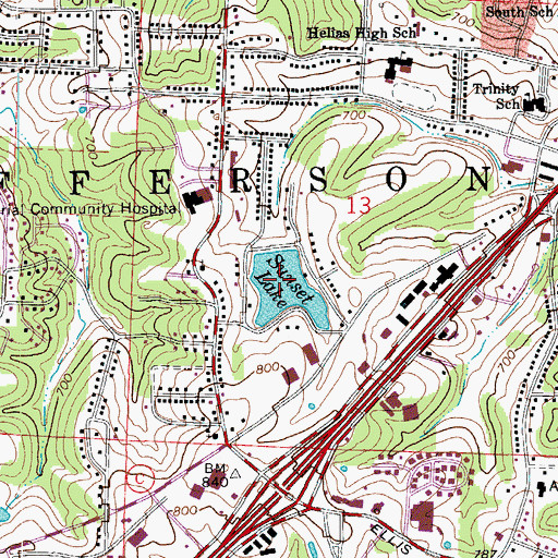 Topographic Map of Sunset Lake (historical), MO