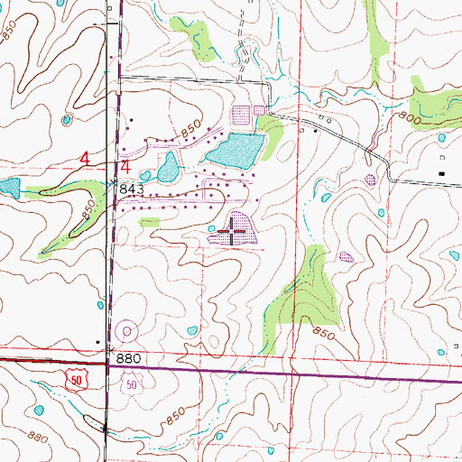 Topographic Map of Monsees Lake, MO