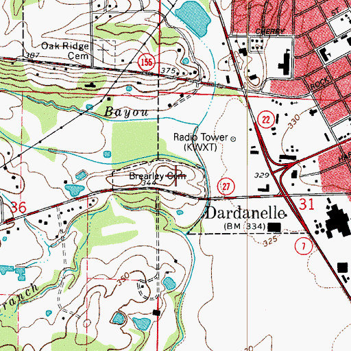 Topographic Map of Brearley Cemetery, AR