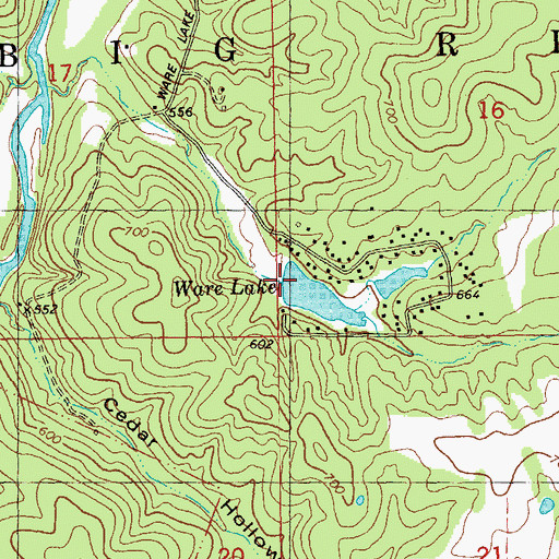 Topographic Map of Ware Lake Dam, MO