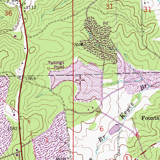 Topographic Map of Keyes Branch Mine Tailings Pond, MO