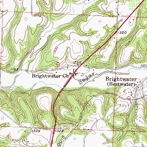 Topographic Map of Brightwater United Methodist Church, AR