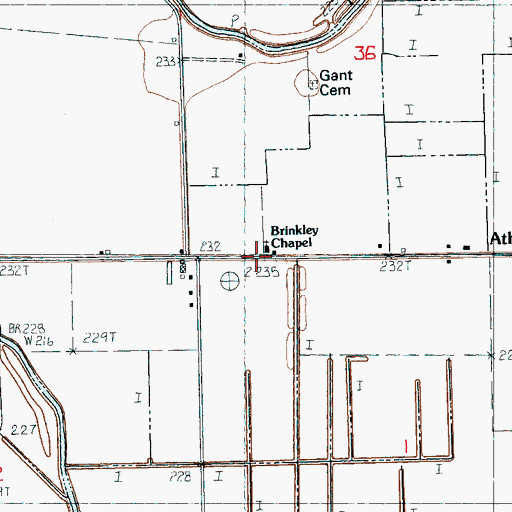Topographic Map of Brinkleys Chapel Baptist Church, AR