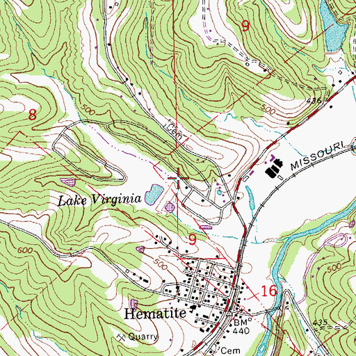 Topographic Map of Lake Virginia Dam, MO