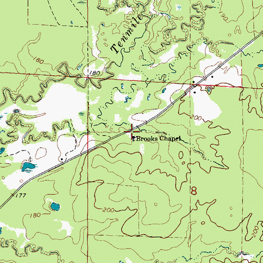 Topographic Map of Brooks Chapel Baptist Church, AR