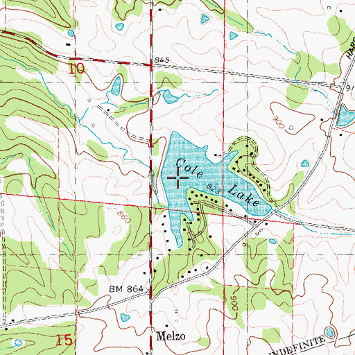 Topographic Map of Cole Lake Dam, MO